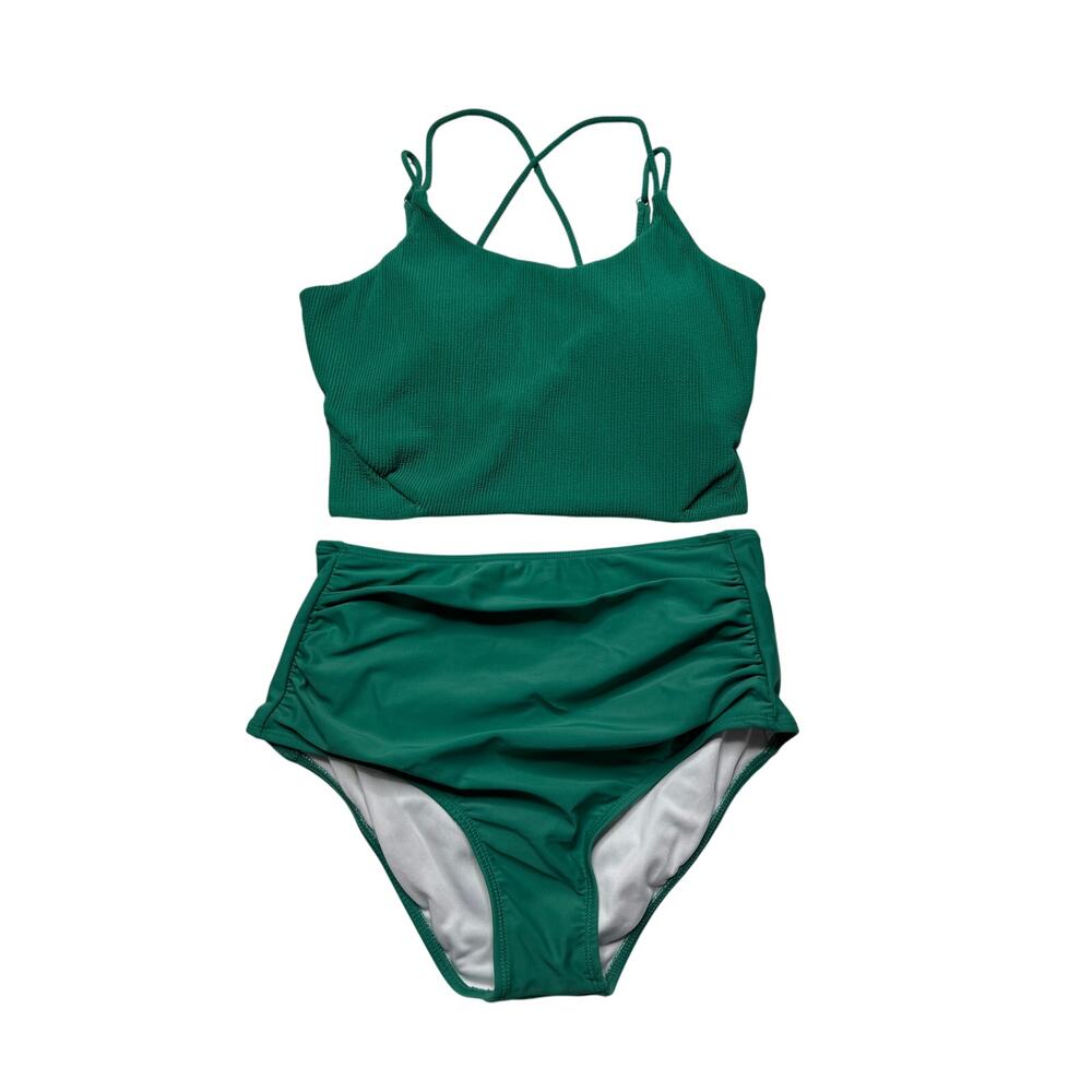 Coral Reef Emerald Green 2 Piece Swimsuit Size 4/6 High Waist Bikini